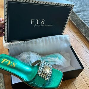 NIB leather metallic blue slides size 6